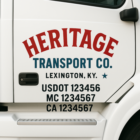 Custom Truck Door Decal Sticker Lettering Sign With Business Name, City-State, USDOT, MC, GVW, CA, KYU, VIN (Set of 2)