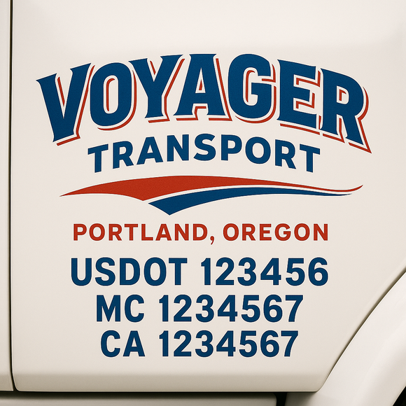 Custom Truck Door Decal Sticker Lettering Sign With Business Name, City-State, USDOT, MC, GVW, CA, KYU, VIN (Set of 2)