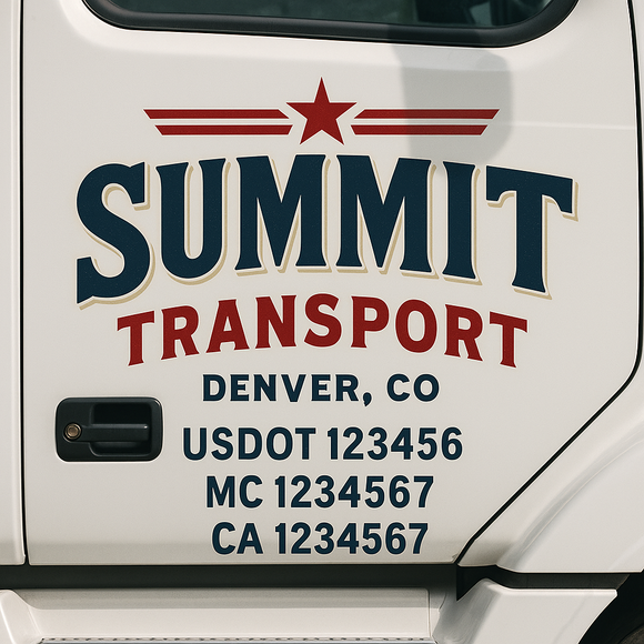 Custom Truck Door Decal Sticker Lettering Sign With Business Name, City-State, USDOT, MC, GVW, CA, KYU, VIN (Set of 2)