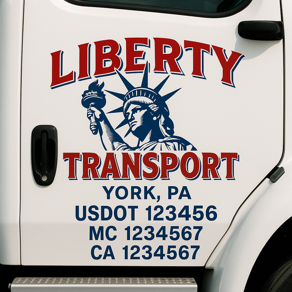 Custom Truck Door Decal Sticker Lettering Sign With Business Name, City-State, USDOT, MC, GVW, CA, KYU, VIN (Set of 2)