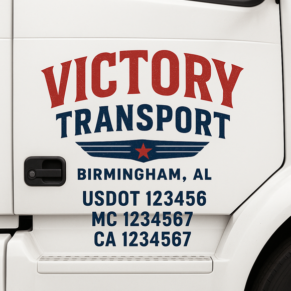 Custom Truck Door Decal Sticker Lettering Sign With Business Name, City-State, USDOT, MC, GVW, CA, KYU, VIN (Set of 2)