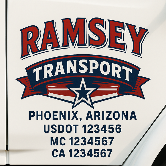 Custom Truck Door Decal Sticker Lettering Sign With Business Name, City-State, USDOT, MC, GVW, CA, KYU, VIN (Set of 2)