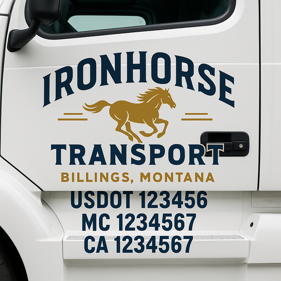 Custom Truck Door Decal Sticker Lettering Sign With Business Name, City-State, USDOT, MC, GVW, CA, KYU, VIN (Set of 2)