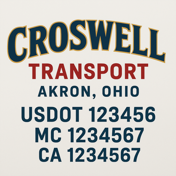 Custom Truck Door Decal Sticker Lettering Sign With Business Name, City-State, USDOT, MC, GVW, CA, KYU, VIN (Set of 2)