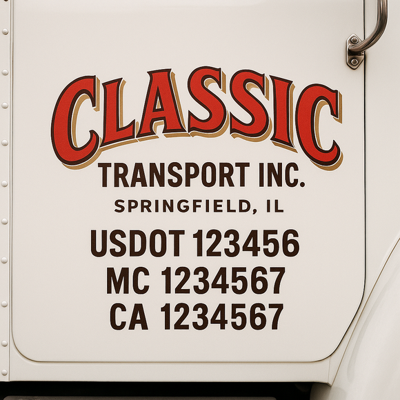 Custom Truck Door Decal Sticker Lettering Sign With Business Name, City-State, USDOT, MC, GVW, CA, KYU, VIN (Set of 2)