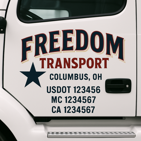 Custom Truck Door Decal Sticker Lettering Sign With Business Name, City-State, USDOT, MC, GVW, CA, KYU, VIN (Set of 2)