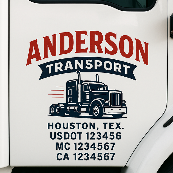 Custom Truck Door Decal Sticker Lettering Sign With Business Name, City-State, USDOT, MC, GVW, CA, KYU, VIN (Set of 2)