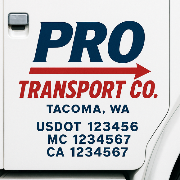 Custom Truck Door Decal Sticker Lettering Sign With Business Name, City-State, USDOT, MC, GVW, CA, KYU, VIN (Set of 2)