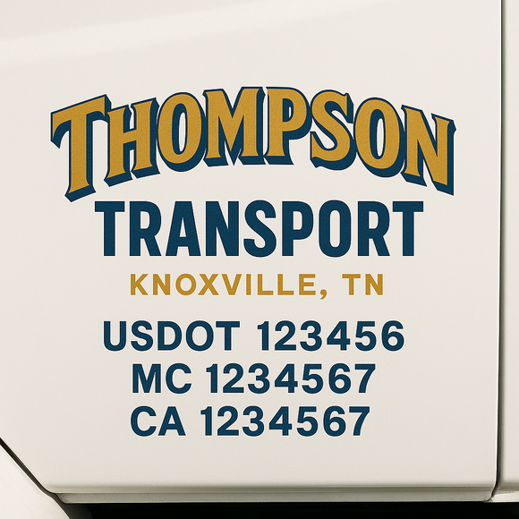 Custom Truck Door Decal Sticker Lettering Sign With Business Name, City-State, USDOT, MC, GVW, CA, KYU, VIN (Set of 2)