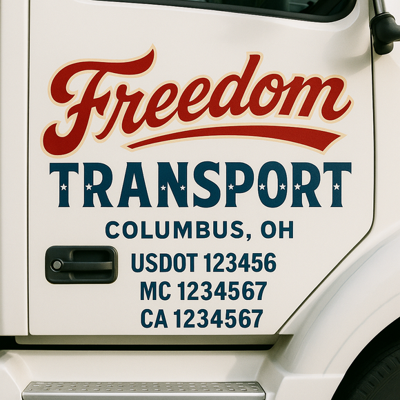 Custom Truck Door Decal Sticker Lettering Sign With Business Name, City-State, USDOT, MC, GVW, CA, KYU, VIN (Set of 2)