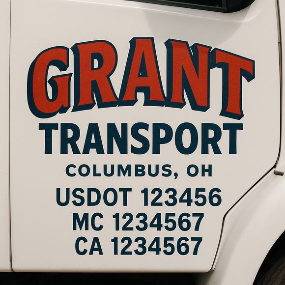 Custom Truck Door Decal Sticker Lettering Sign With Business Name, City-State, USDOT, MC, GVW, CA, KYU, VIN (Set of 2)