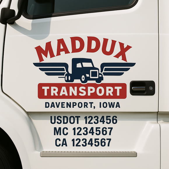 Custom Truck Door Decal Sticker Lettering Sign With Business Name, City-State, USDOT, MC, GVW, CA, KYU, VIN (Set of 2)