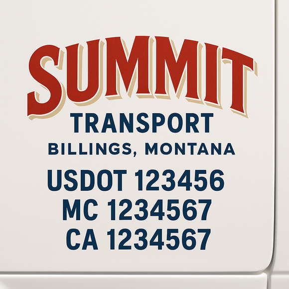 Custom Truck Door Decal Sticker Lettering Sign With Business Name, City-State, USDOT, MC, GVW, CA, KYU, VIN (Set of 2)