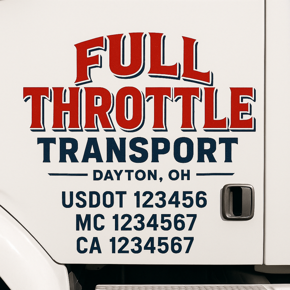 Custom Truck Door Decal Sticker Lettering Sign With Business Name, City-State, USDOT, MC, GVW, CA, KYU, VIN (Set of 2)