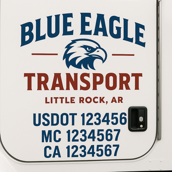 Custom Truck Door Decal Sticker Lettering Sign With Business Name, City-State, USDOT, MC, GVW, CA, KYU, VIN (Set of 2)