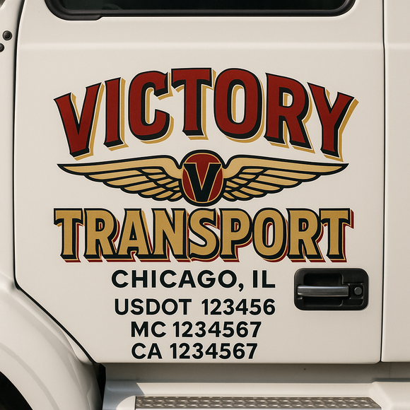 Custom Truck Door Decal Sticker Lettering Sign With Business Name, City-State, USDOT, MC, GVW, CA, KYU, VIN (Set of 2)