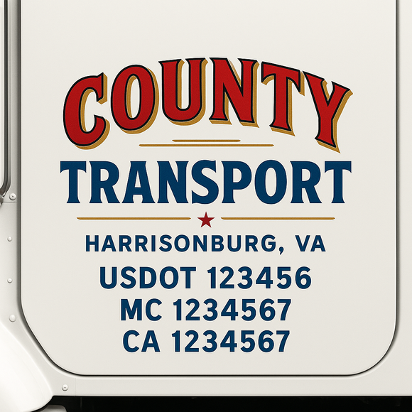 Custom Truck Door Decal Sticker Lettering Sign With Business Name, City-State, USDOT, MC, GVW, CA, KYU, VIN (Set of 2)