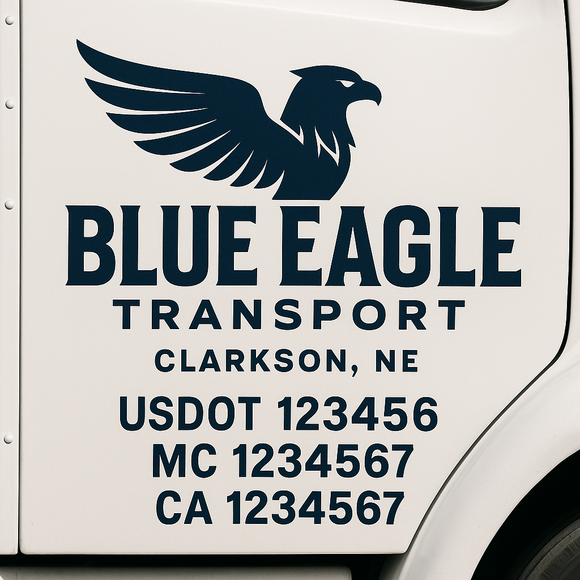 Custom Truck Door Decal Sticker Lettering Sign With Business Name, City-State, USDOT, MC, GVW, CA, KYU, VIN (Set of 2)