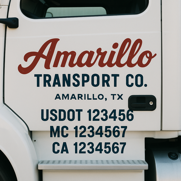 Custom Truck Door Decal Sticker Lettering Sign With Business Name, City-State, USDOT, MC, GVW, CA, KYU, VIN (Set of 2)