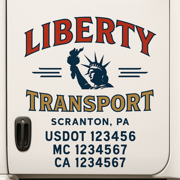Custom Truck Door Decal Sticker Lettering Sign With Business Name, City-State, USDOT, MC, GVW, CA, KYU, VIN (Set of 2)