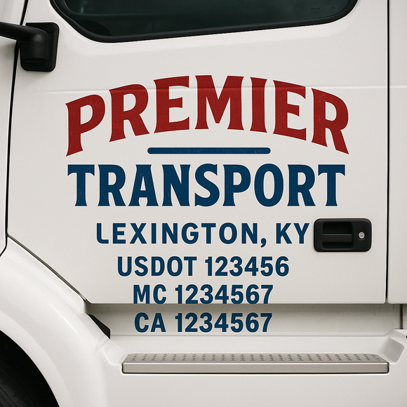 Custom Truck Door Decal Sticker Lettering Sign With Business Name, City-State, USDOT, MC, GVW, CA, KYU, VIN (Set of 2)