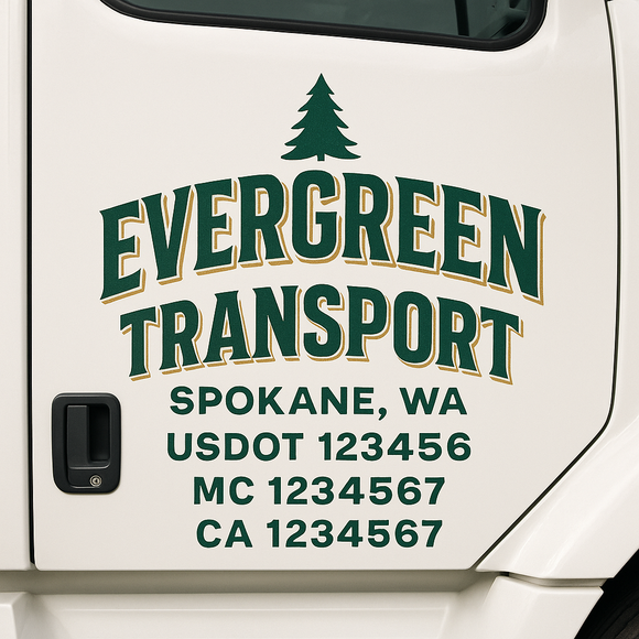 Custom Truck Door Decal Sticker Lettering Sign With Business Name, City-State, USDOT, MC, GVW, CA, KYU, VIN (Set of 2)