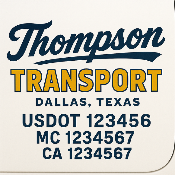 Custom Truck Door Decal Sticker Lettering Sign With Business Name, City-State, USDOT, MC, GVW, CA, KYU, VIN (Set of 2)