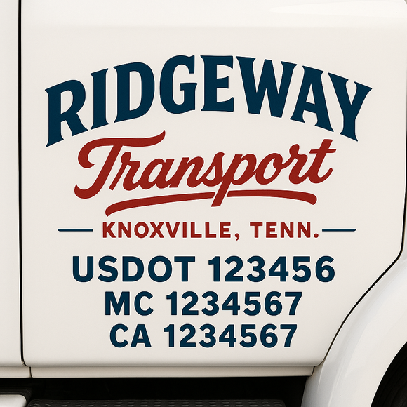 Custom Truck Door Decal Sticker Lettering Sign With Business Name, City-State, USDOT, MC, GVW, CA, KYU, VIN (Set of 2)