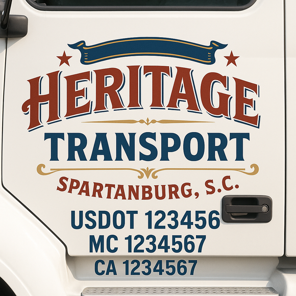 Custom Truck Door Decal Sticker Lettering Sign With Business Name, City-State, USDOT, MC, GVW, CA, KYU, VIN (Set of 2)