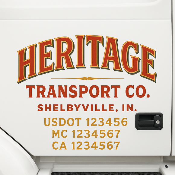 Custom Truck Door Decal Sticker Lettering Sign With Business Name, City-State, USDOT, MC, GVW, CA, KYU, VIN (Set of 2)