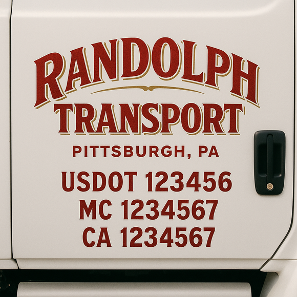 Custom Truck Door Decal Sticker Lettering Sign With Business Name, City-State, USDOT, MC, GVW, CA, KYU, VIN (Set of 2)