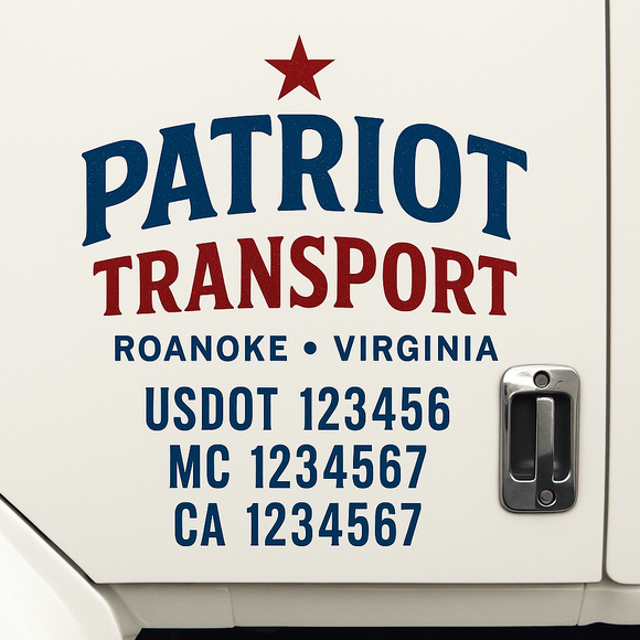 Custom Truck Door Decal Sticker Lettering Sign With Business Name, City-State, USDOT, MC, GVW, CA, KYU, VIN (Set of 2)