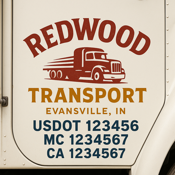 Custom Truck Door Decal Sticker Lettering Sign With Business Name, City-State, USDOT, MC, GVW, CA, KYU, VIN (Set of 2)