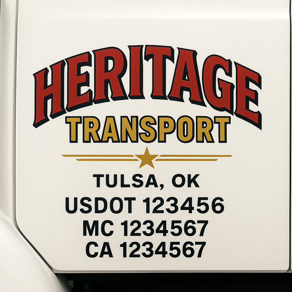 Custom Truck Door Decal Sticker Lettering Sign With Business Name, City-State, USDOT, MC, GVW, CA, KYU, VIN (Set of 2)