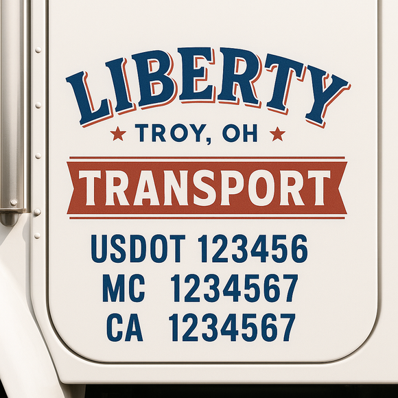 Custom Truck Door Decal Sticker Lettering Sign With Business Name, City-State, USDOT, MC, GVW, CA, KYU, VIN (Set of 2)