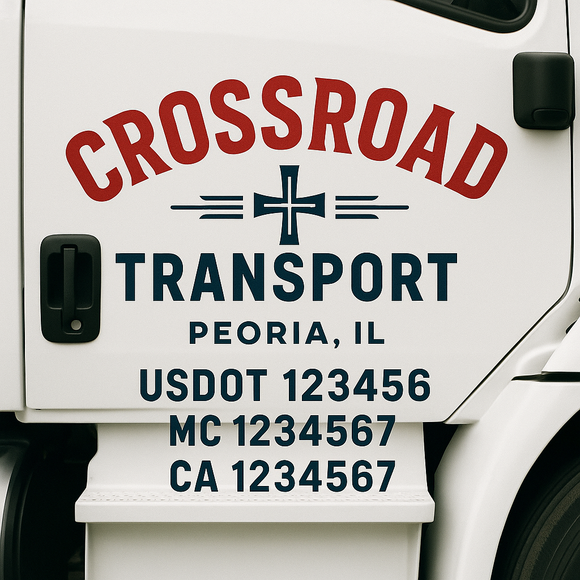 Custom Truck Door Decal Sticker Lettering Sign With Business Name, City-State, USDOT, MC, GVW, CA, KYU, VIN (Set of 2)