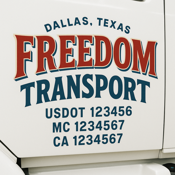 Custom Truck Door Decal Sticker Lettering Sign With Business Name, City-State, USDOT, MC, GVW, CA, KYU, VIN (Set of 2)