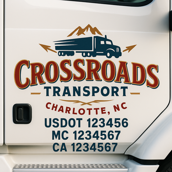 Custom Truck Door Decal Sticker Lettering Sign With Business Name, City-State, USDOT, MC, GVW, CA, KYU, VIN (Set of 2)