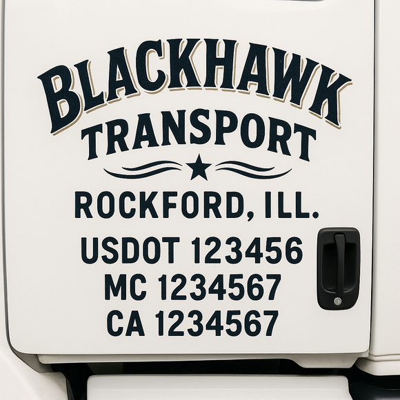 Custom Truck Door Decal Sticker Lettering Sign With Business Name, City-State, USDOT, MC, GVW, CA, KYU, VIN (Set of 2)