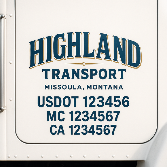 Custom Truck Door Decal Sticker Lettering Sign With Business Name, City-State, USDOT, MC, GVW, CA, KYU, VIN (Set of 2)