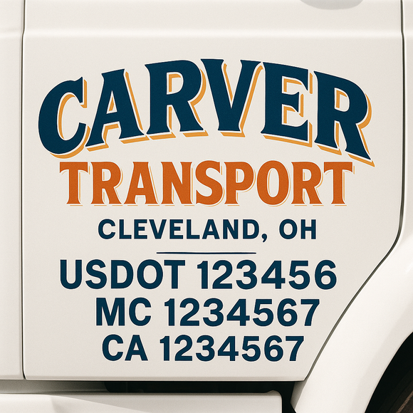 Custom Truck Door Decal Sticker Lettering Sign With Business Name, City-State, USDOT, MC, GVW, CA, KYU, VIN (Set of 2)