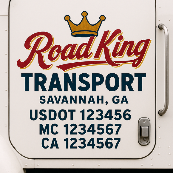 Custom Truck Door Decal Sticker Lettering Sign With Business Name, City-State, USDOT, MC, GVW, CA, KYU, VIN (Set of 2)