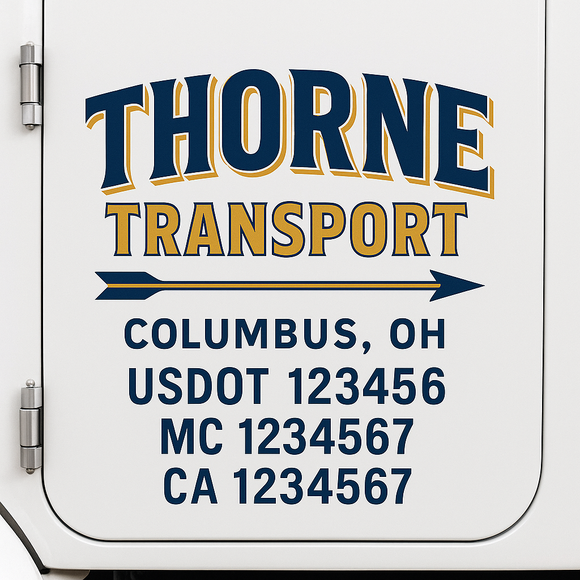 Custom Truck Door Decal Sticker Lettering Sign With Business Name, City-State, USDOT, MC, GVW, CA, KYU, VIN (Set of 2)