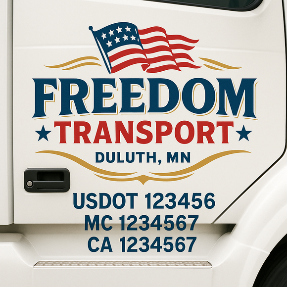 Custom Truck Door Decal Sticker Lettering Sign With Business Name, City-State, USDOT, MC, GVW, CA, KYU, VIN (Set of 2)