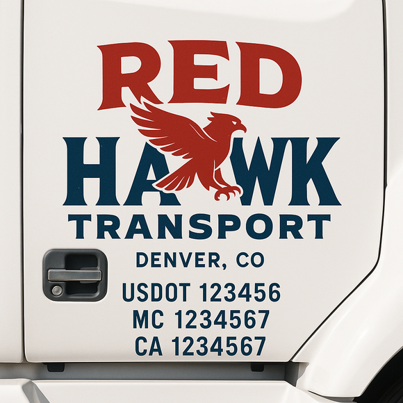 Custom Truck Door Decal Sticker Lettering Sign With Business Name, City-State, USDOT, MC, GVW, CA, KYU, VIN (Set of 2)