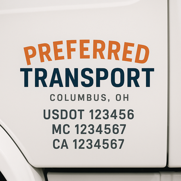 Custom Truck Door Decal Sticker Lettering Sign With Business Name, City-State, USDOT, MC, GVW, CA, KYU, VIN (Set of 2)