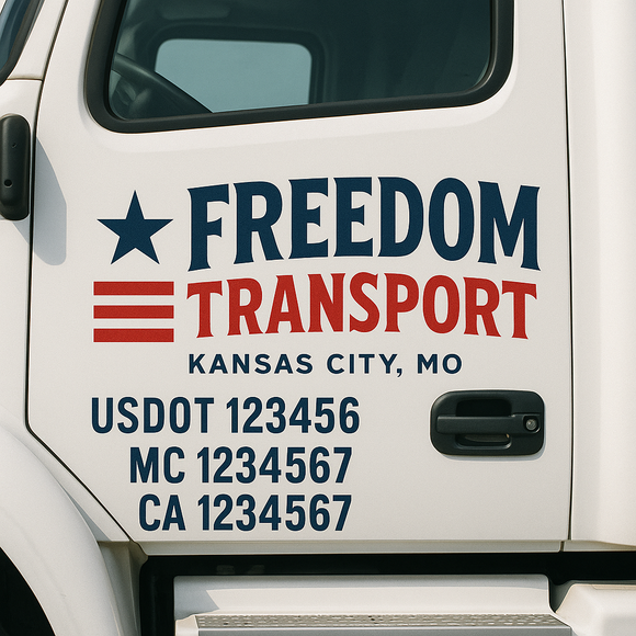 Custom Truck Door Decal Sticker Lettering Sign With Business Name, City-State, USDOT, MC, GVW, CA, KYU, VIN (Set of 2)