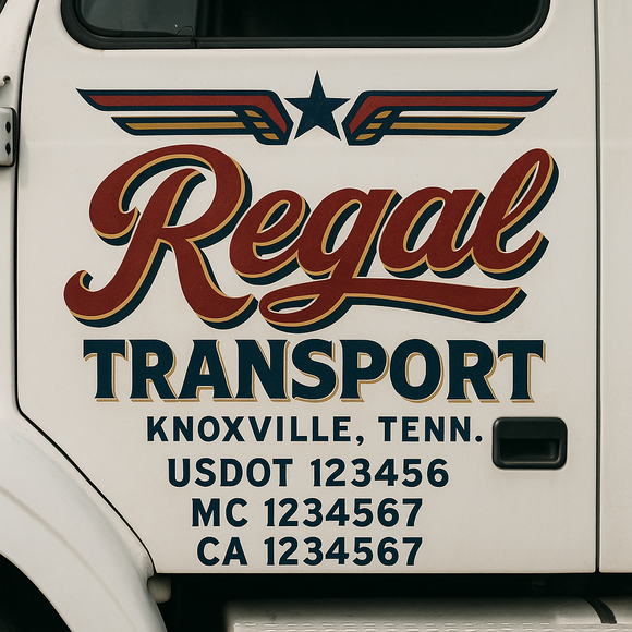 Custom Truck Door Decal Sticker Lettering Sign With Business Name, City-State, USDOT, MC, GVW, CA, KYU, VIN (Set of 2)