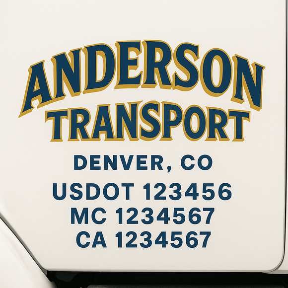 Custom Truck Door Decal Sticker Lettering Sign With Business Name, City-State, USDOT, MC, GVW, CA, KYU, VIN (Set of 2)