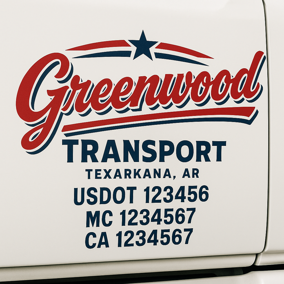 Custom Truck Door Decal Sticker Lettering Sign With Business Name, City-State, USDOT, MC, GVW, CA, KYU, VIN (Set of 2)